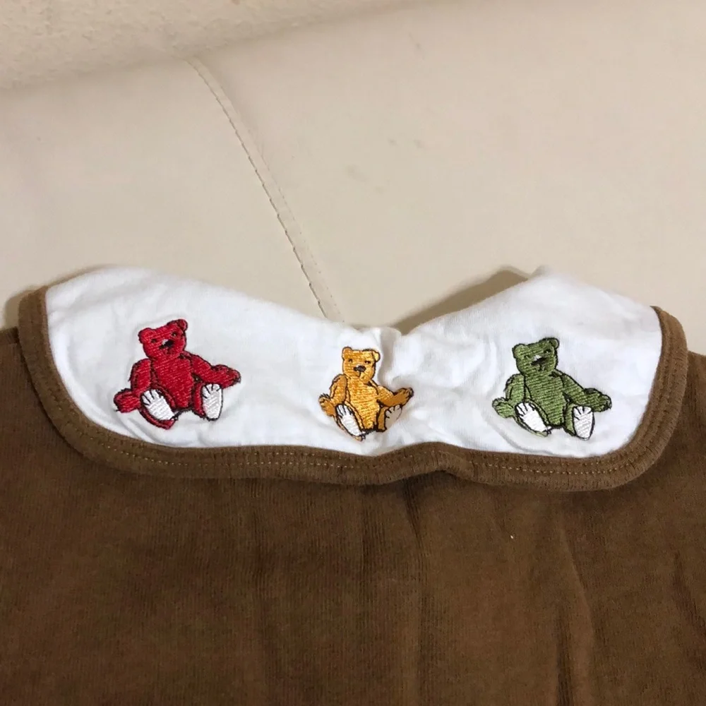 Nordstrom Kids Brown Cotton Knit Button Up Hooded Jacket Coat Embroidered Bears